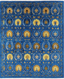 Blue William Morris Handmade Wool Rug - 8' 3" X 9' 9" - Golden Nile