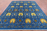 Blue William Morris Handmade Wool Rug - 8' 3" X 9' 9" - Golden Nile