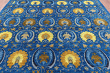 Blue William Morris Handmade Wool Rug - 8' 3" X 9' 9" - Golden Nile