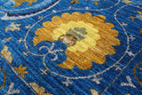Blue William Morris Handmade Wool Rug - 8' 3" X 9' 9" - Golden Nile