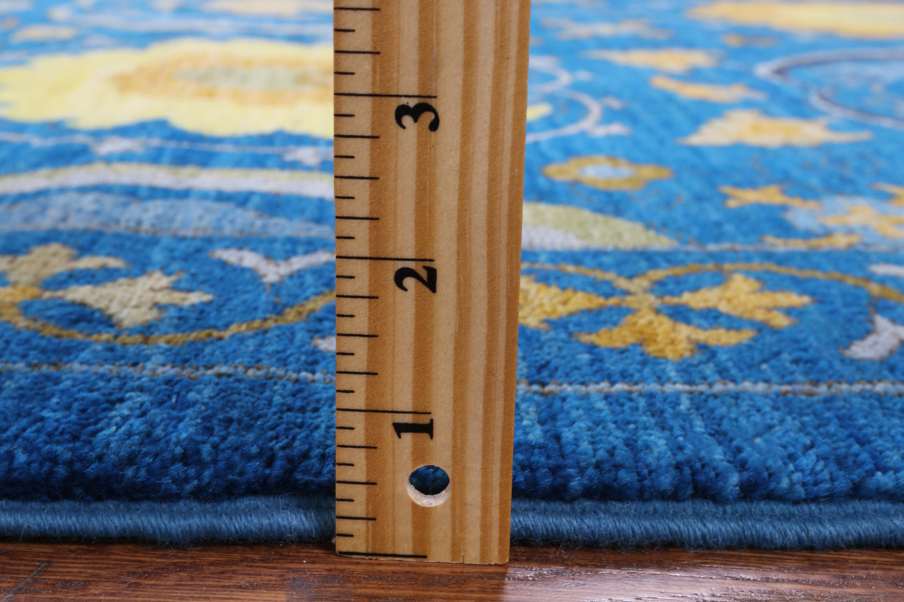 Blue William Morris Handmade Wool Rug - 8' 3" X 9' 9" - Golden Nile