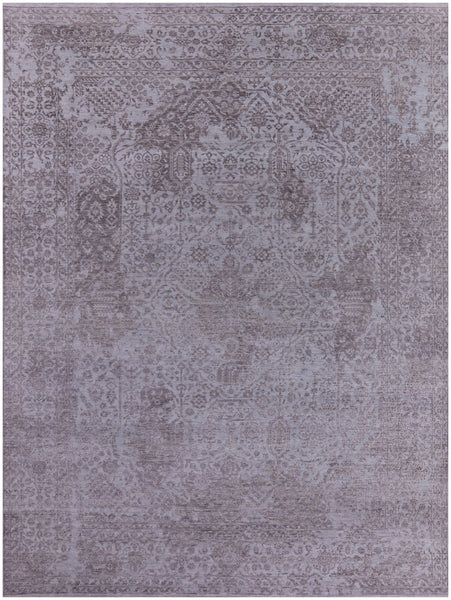 Grey Modern Handmade Wool & Silk Rug - 9' 0" X 12' 0" - Golden Nile