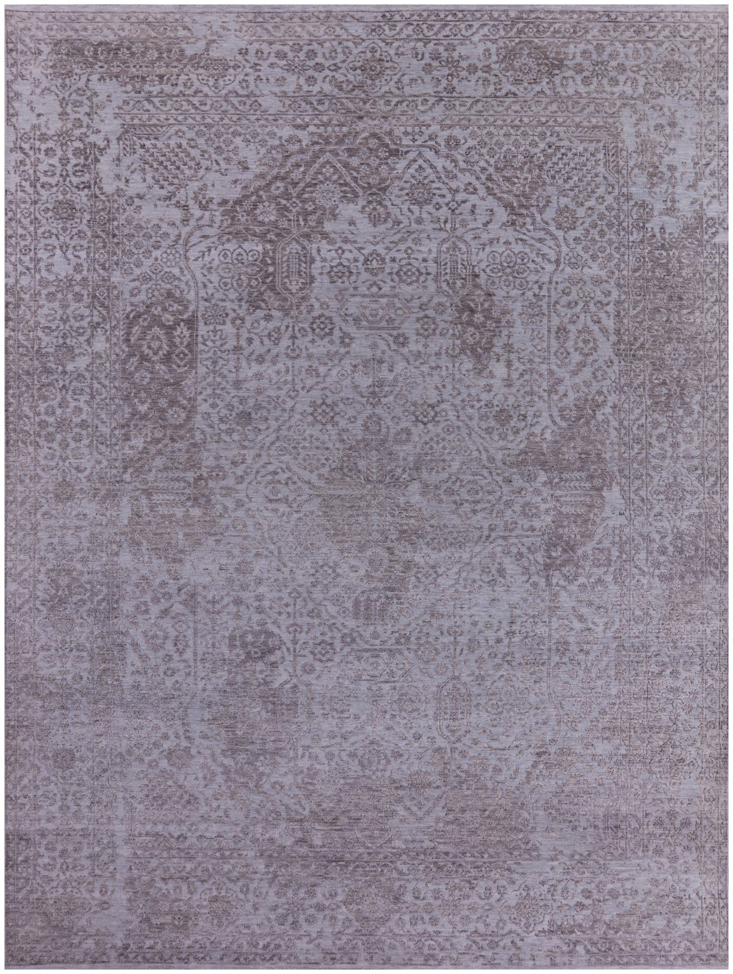 Grey Modern Handmade Wool & Silk Rug - 9' 0" X 12' 0" - Golden Nile