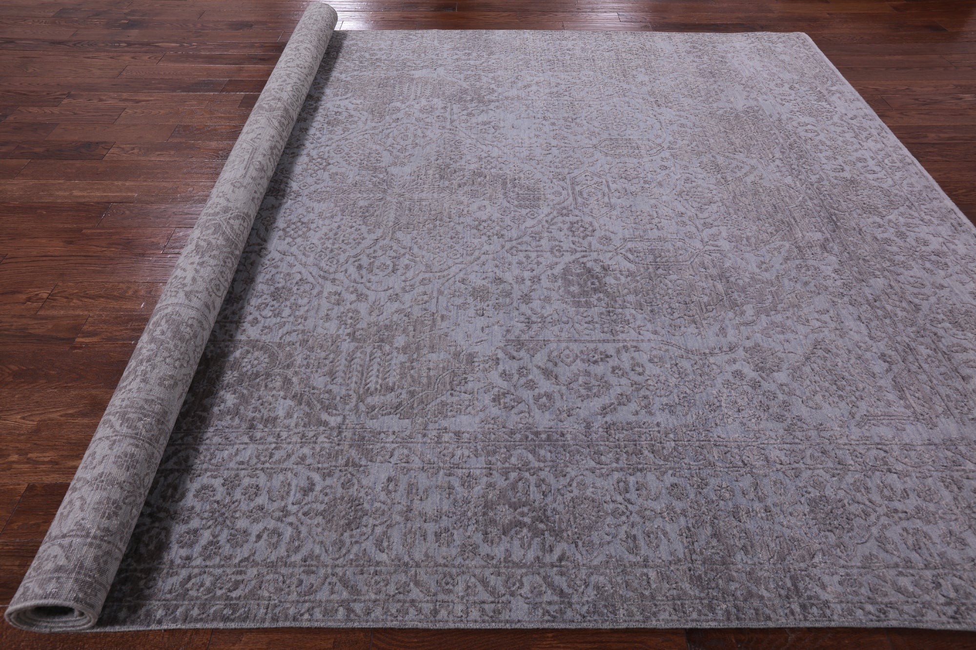 Grey Modern Handmade Wool & Silk Rug - 9' 0" X 12' 0" - Golden Nile