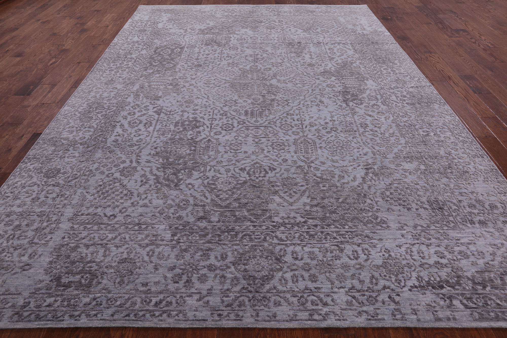 Grey Modern Handmade Wool & Silk Rug - 9' 0" X 12' 0" - Golden Nile