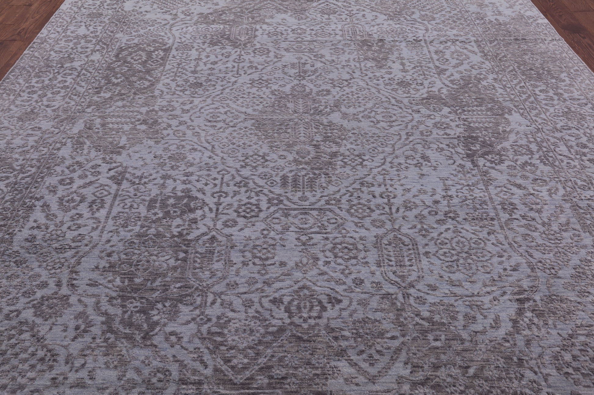 Grey Modern Handmade Wool & Silk Rug - 9' 0" X 12' 0" - Golden Nile