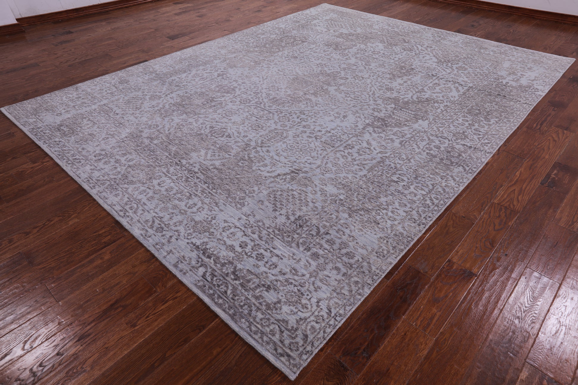 Grey Modern Handmade Wool & Silk Rug - 9' 0" X 12' 0" - Golden Nile