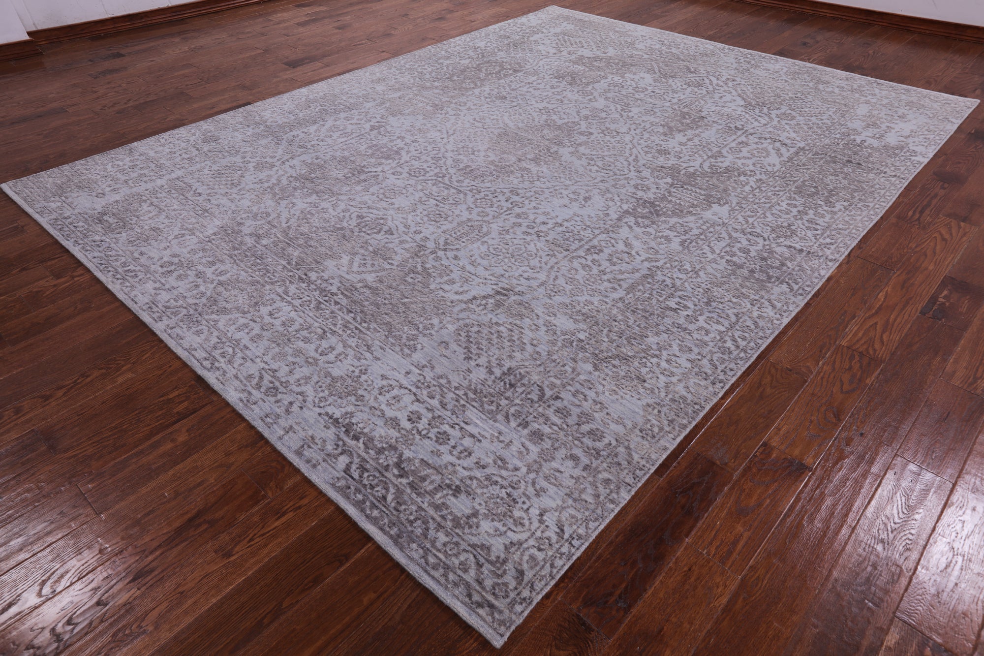 Grey Modern Handmade Wool & Silk Rug - 9' 0" X 12' 0" - Golden Nile