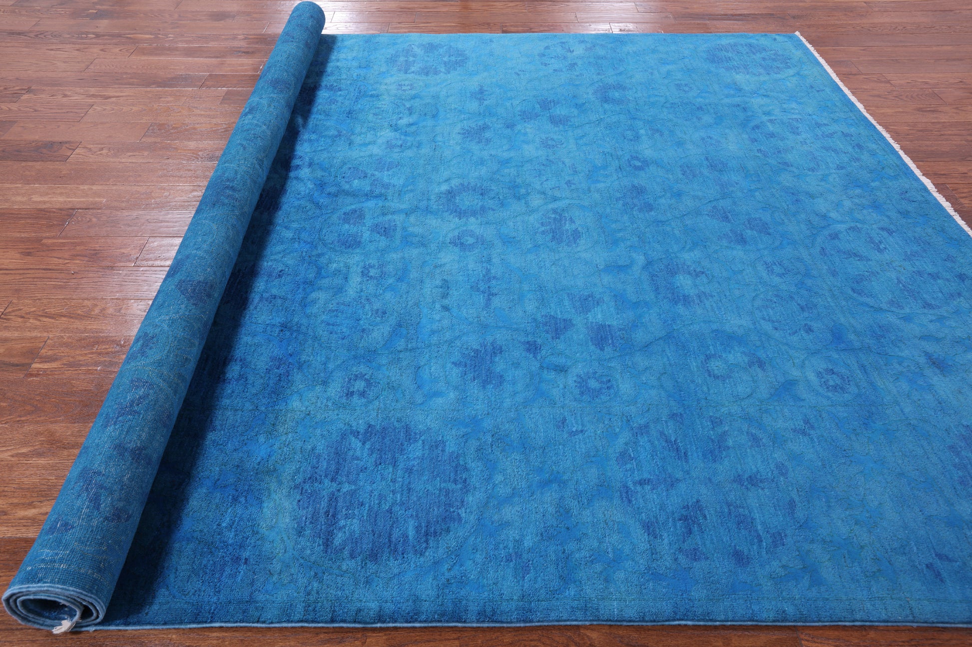 Blue Full Pile Overdyed Hand Knotted Wool Rug - 8' 2" X 10' 1" - Golden Nile