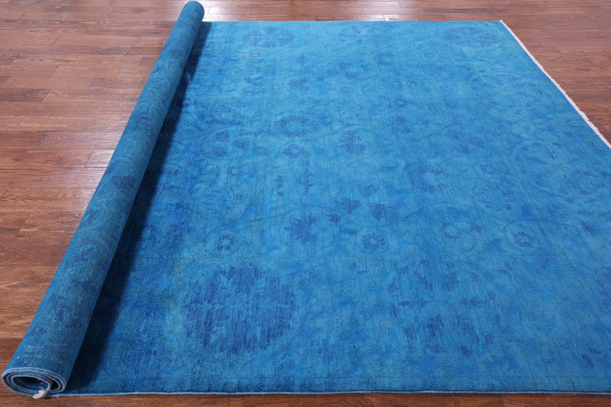 Blue Full Pile Overdyed Hand Knotted Wool Rug - 8' 2" X 10' 1" - Golden Nile