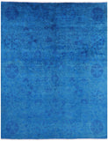Blue Full Pile Overdyed Hand Knotted Wool Rug - 8' 2" X 10' 1" - Golden Nile