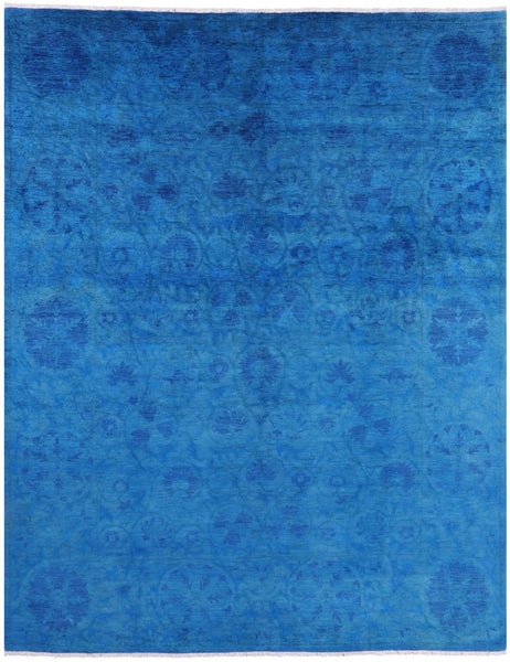 Blue Full Pile Overdyed Hand Knotted Wool Rug - 8' 2" X 10' 1" - Golden Nile