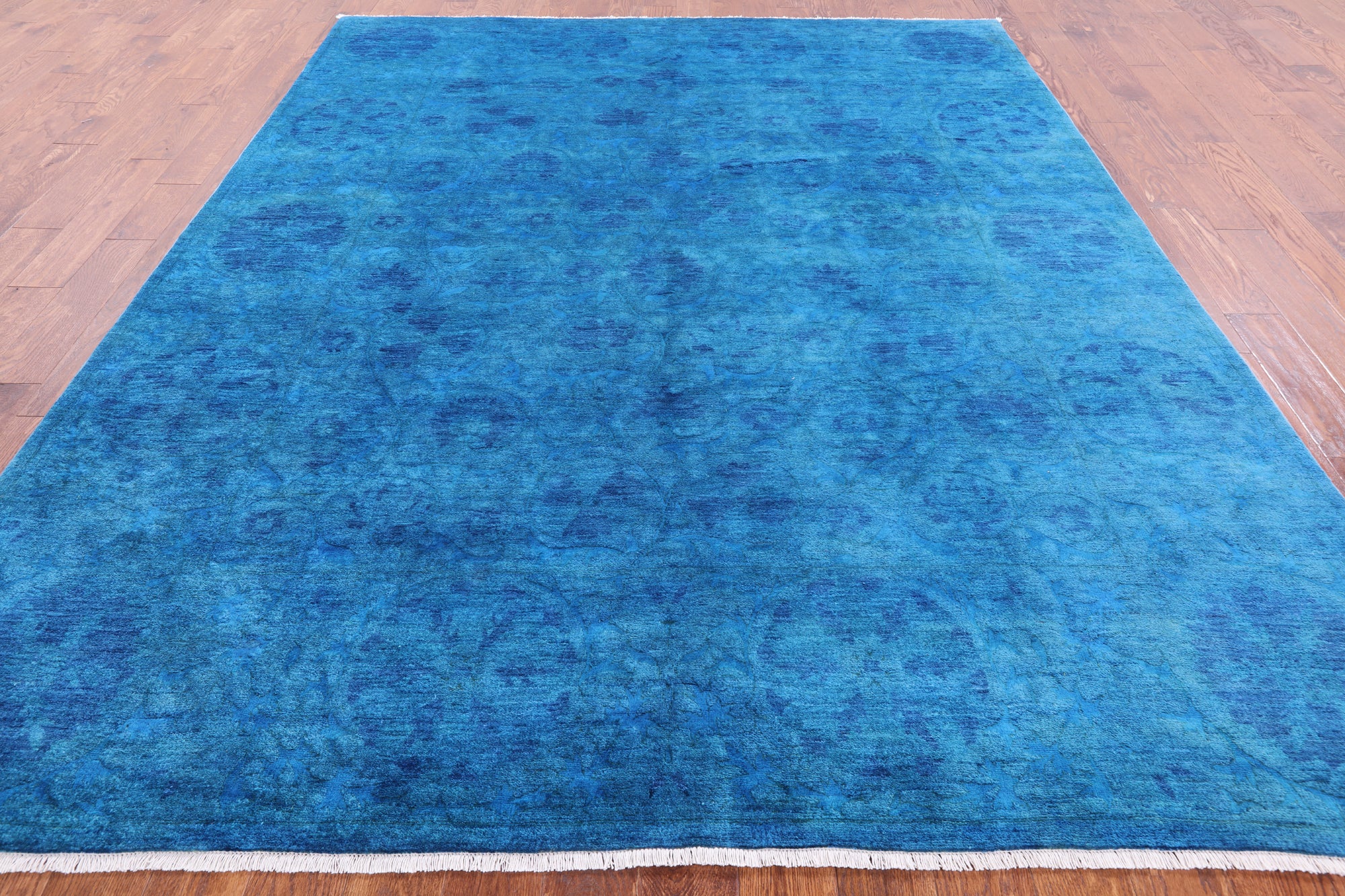 Blue Full Pile Overdyed Hand Knotted Wool Rug - 8' 2" X 10' 1" - Golden Nile