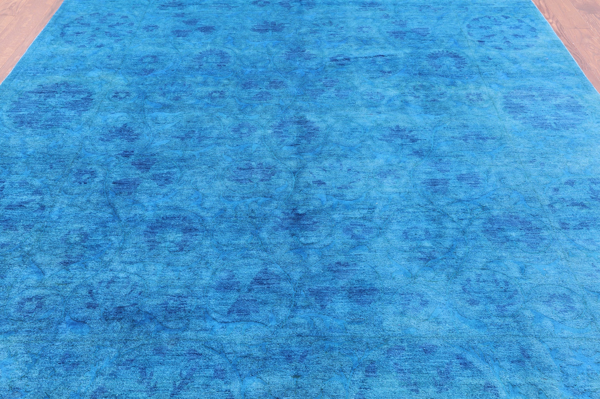 Blue Full Pile Overdyed Hand Knotted Wool Rug - 8' 2" X 10' 1" - Golden Nile