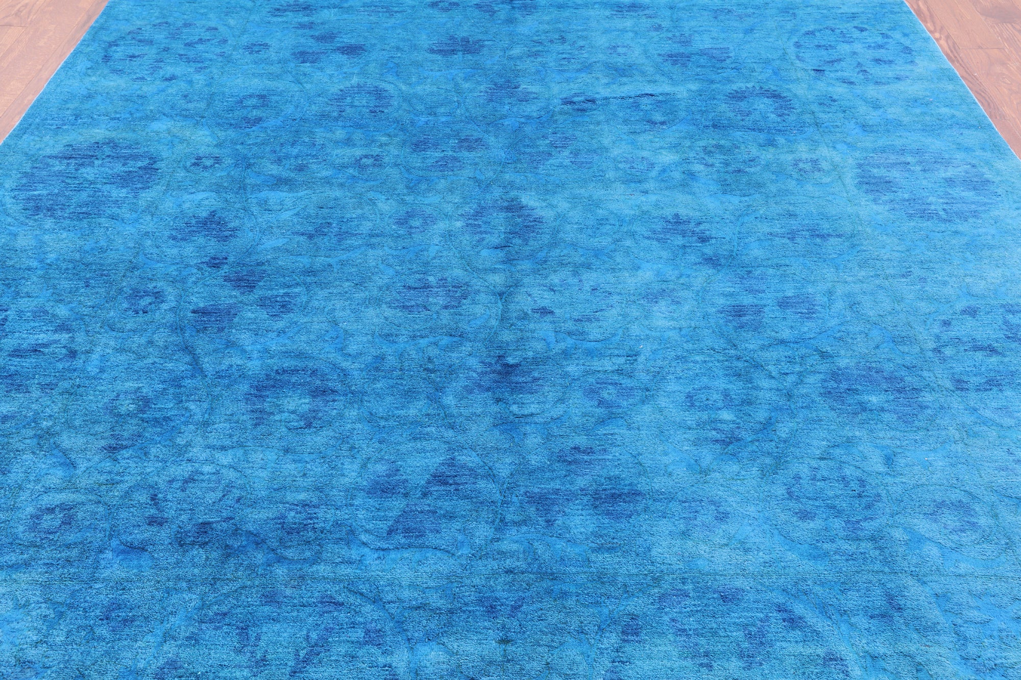 Blue Full Pile Overdyed Hand Knotted Wool Rug - 8' 2" X 10' 1" - Golden Nile
