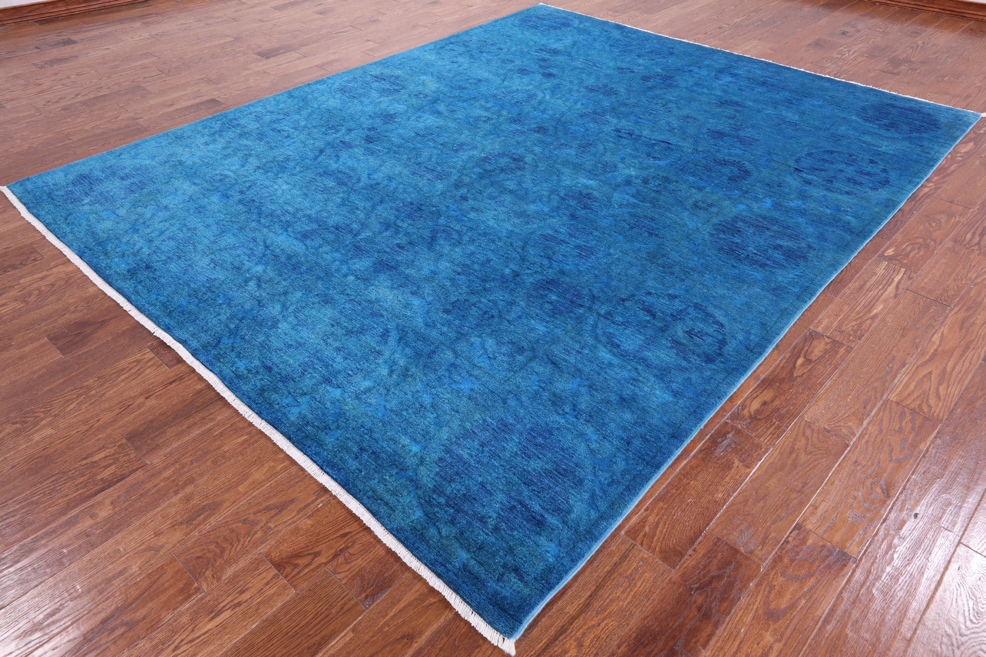 Blue Full Pile Overdyed Hand Knotted Wool Rug - 8' 2" X 10' 1" - Golden Nile