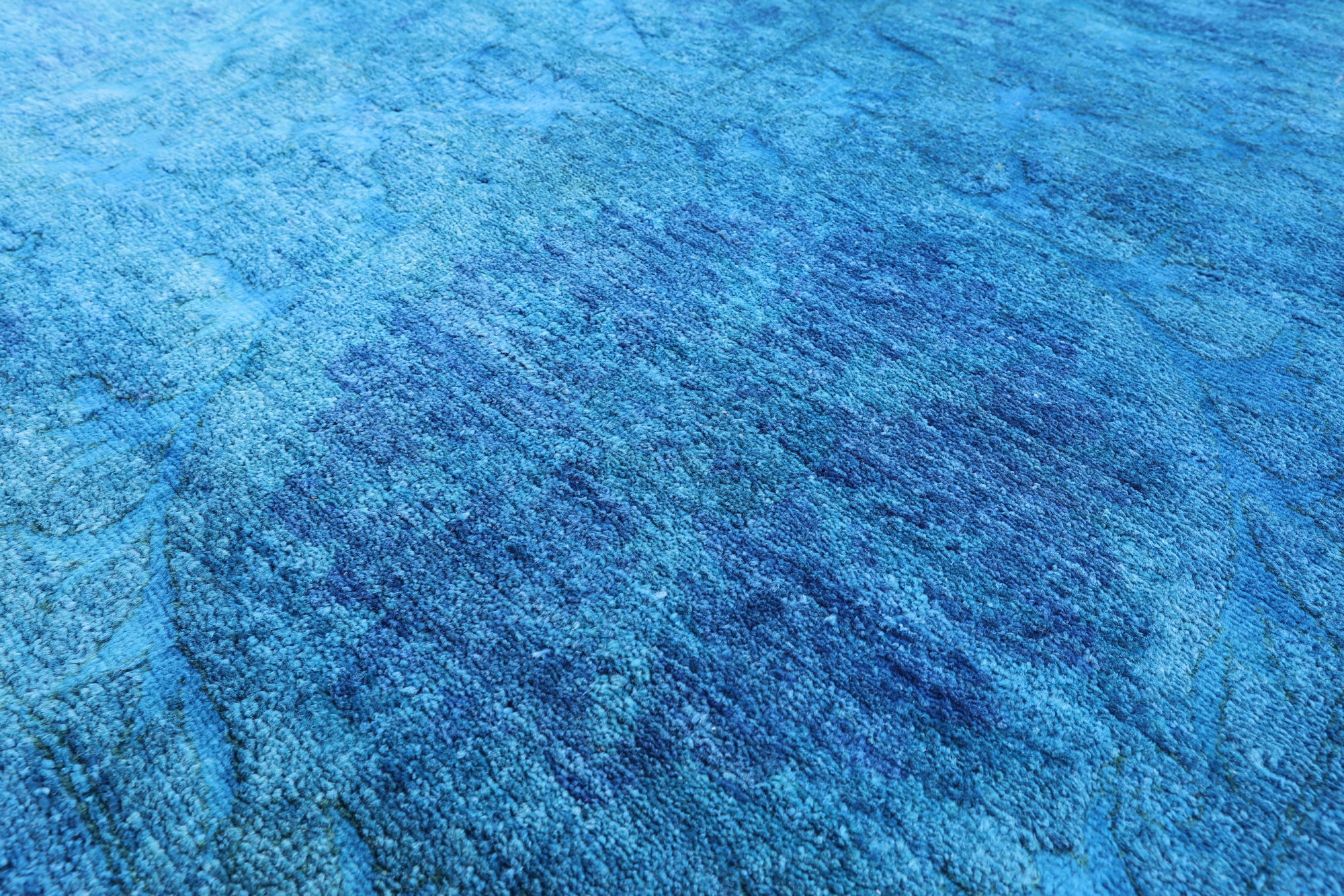 Blue Full Pile Overdyed Hand Knotted Wool Rug - 8' 2" X 10' 1" - Golden Nile