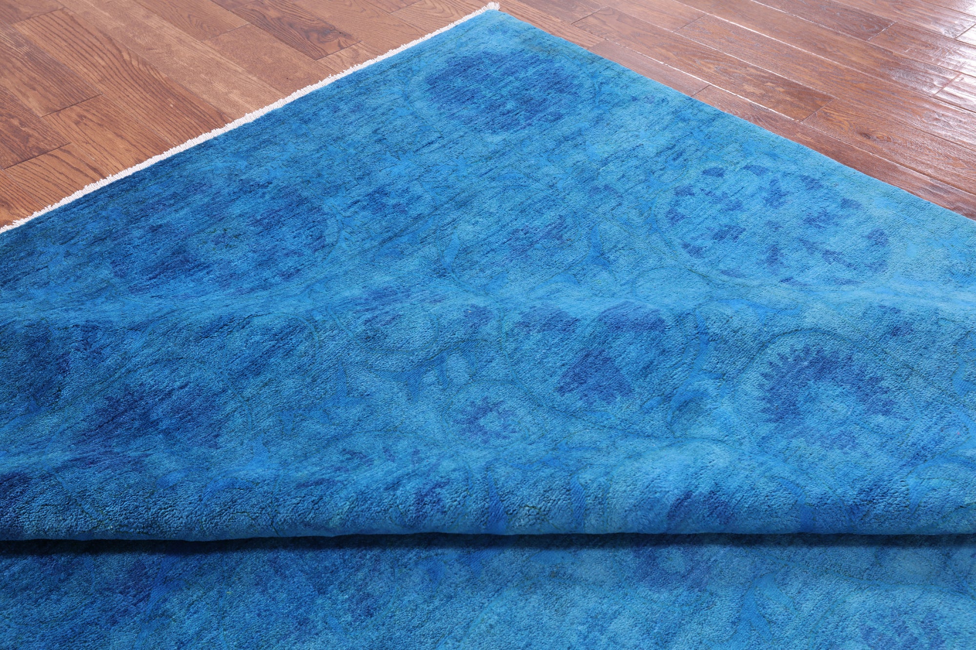 Blue Full Pile Overdyed Hand Knotted Wool Rug - 8' 2" X 10' 1" - Golden Nile
