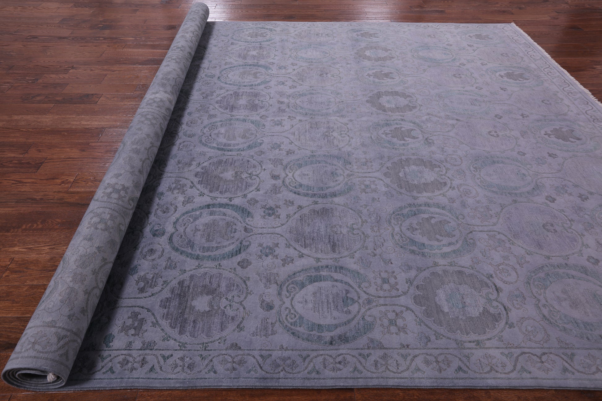 Grey Full Pile Overdyed Handmade Wool Rug - 9' 10" X 14' 4" - Golden Nile