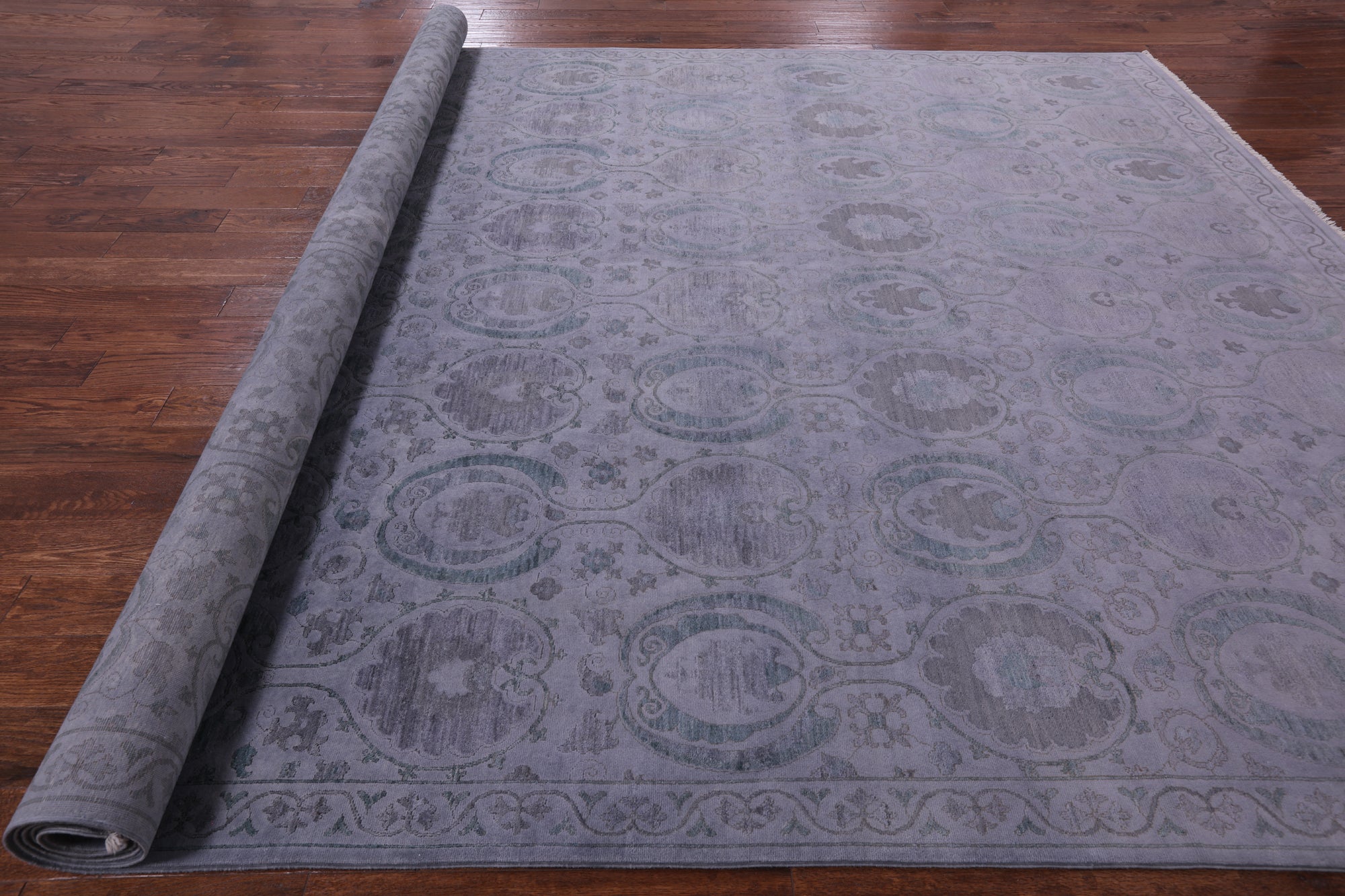 Grey Full Pile Overdyed Handmade Wool Rug - 9' 10" X 14' 4" - Golden Nile