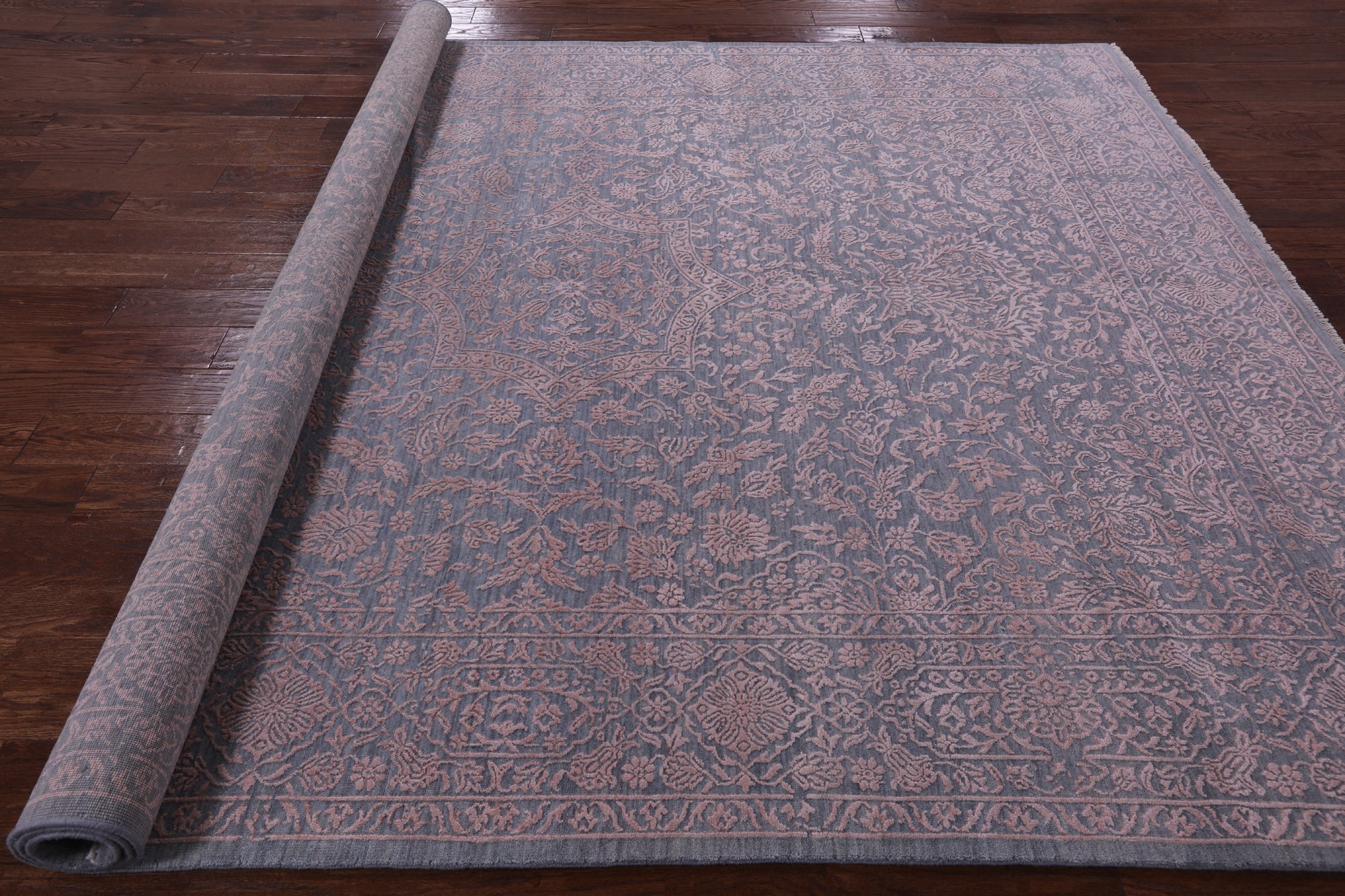 Grey Persian Handmade Wool & Silk Rug - 8' 1" X 10' 0" - Golden Nile