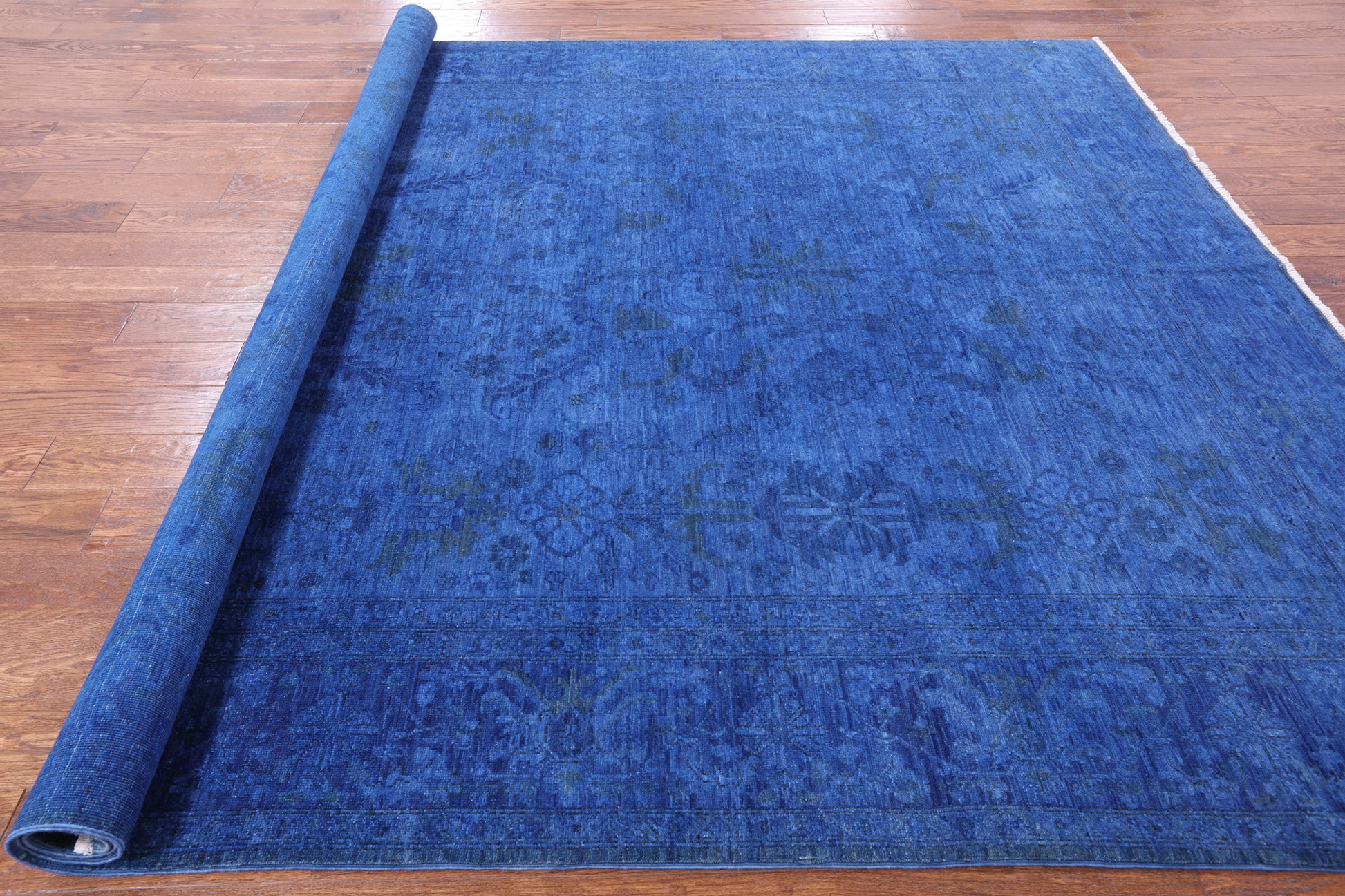 Blue Full Pile Overdyed Handmade Wool Rug - 8' 1" X 9' 7" - Golden Nile