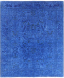 Blue Full Pile Overdyed Handmade Wool Rug - 8' 1" X 9' 7" - Golden Nile