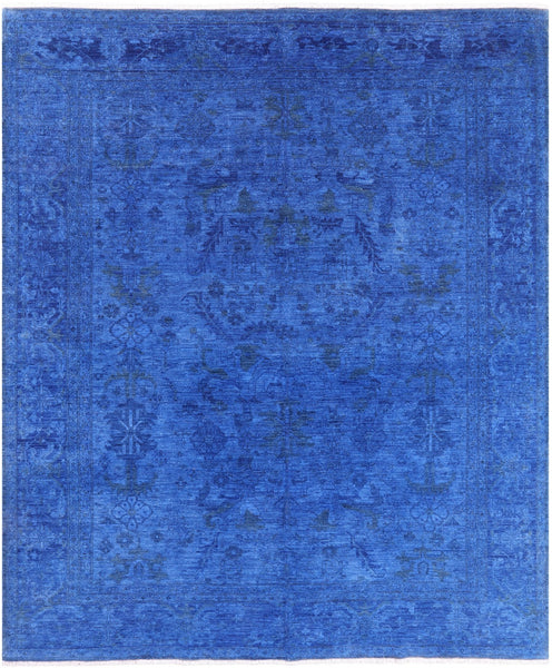Blue Full Pile Overdyed Handmade Wool Rug - 8' 1" X 9' 7" - Golden Nile