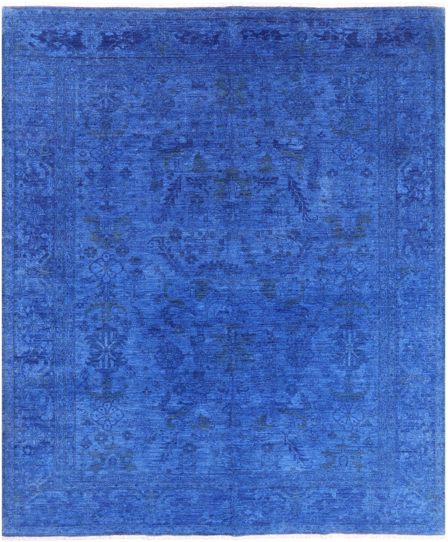 Blue Full Pile Overdyed Handmade Wool Rug - 8' 1" X 9' 7" - Golden Nile