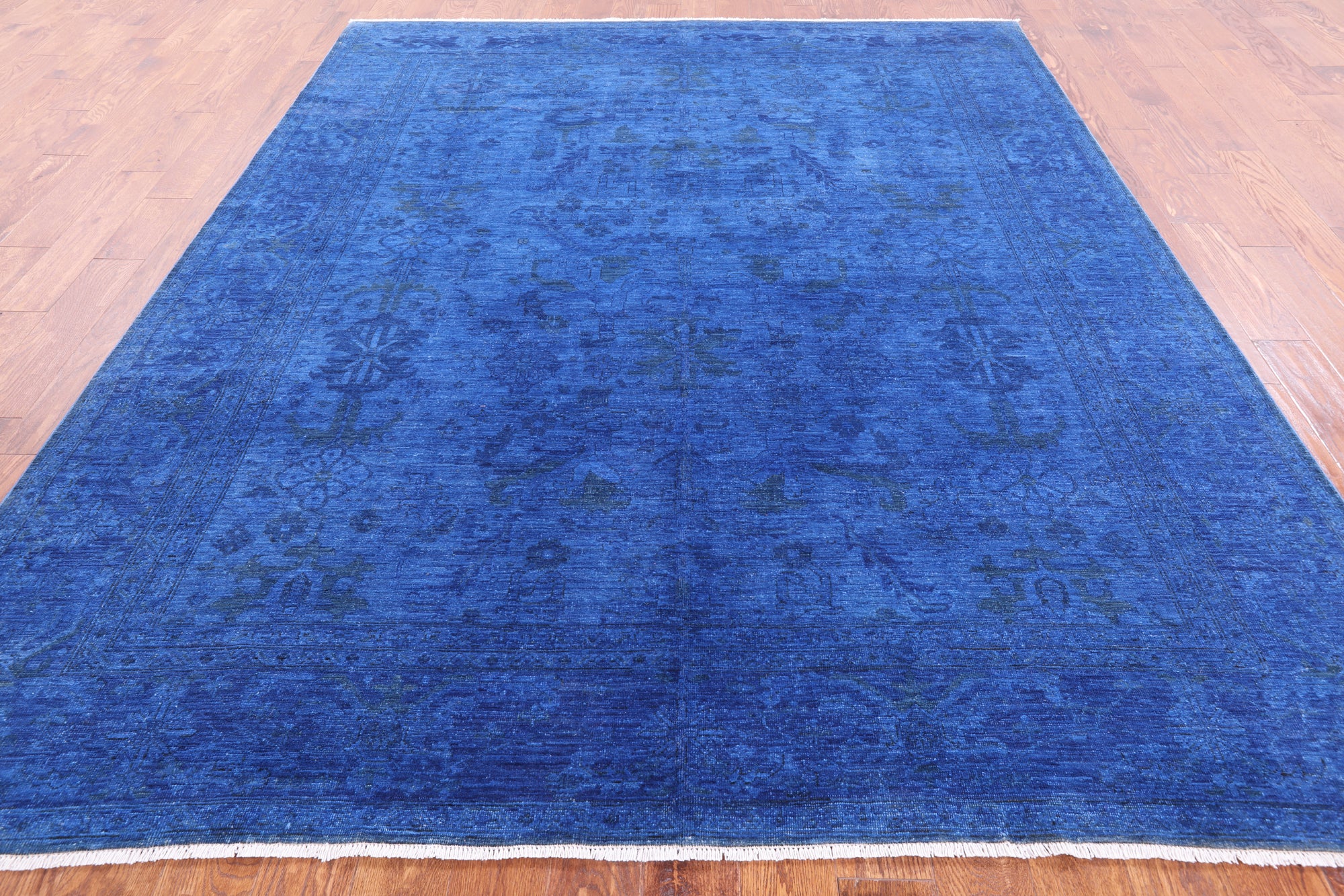 Blue Full Pile Overdyed Handmade Wool Rug - 8' 1" X 9' 7" - Golden Nile