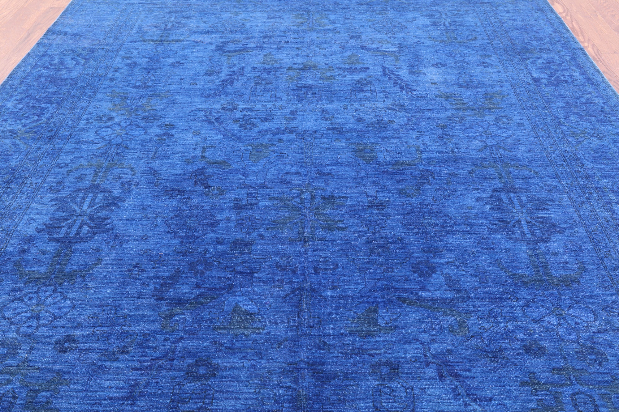 Blue Full Pile Overdyed Handmade Wool Rug - 8' 1" X 9' 7" - Golden Nile