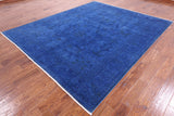 Blue Full Pile Overdyed Handmade Wool Rug - 8' 1" X 9' 7" - Golden Nile