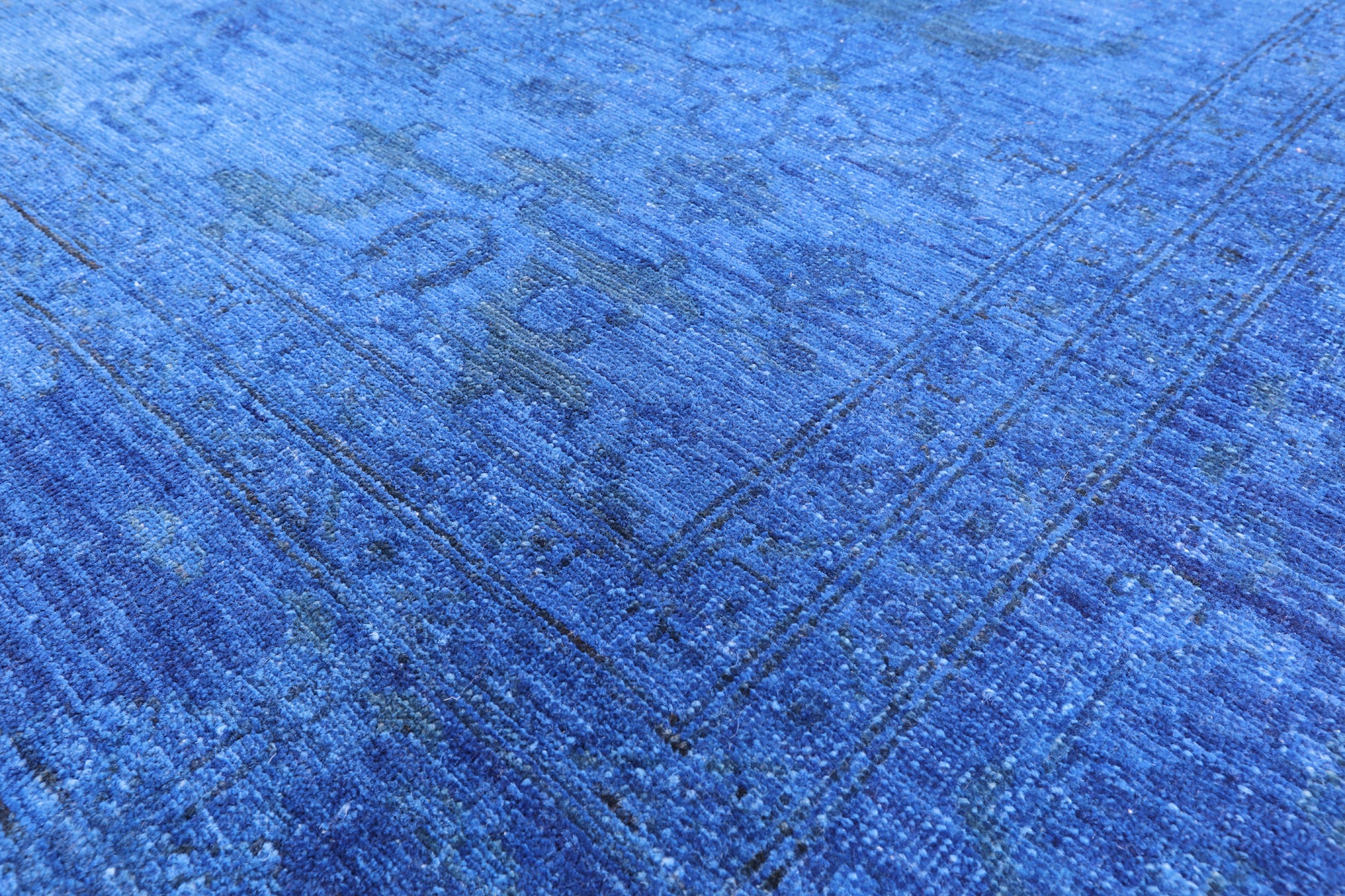 Blue Full Pile Overdyed Handmade Wool Rug - 8' 1" X 9' 7" - Golden Nile