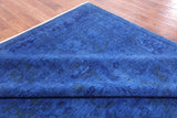 Blue Full Pile Overdyed Handmade Wool Rug - 8' 1" X 9' 7" - Golden Nile