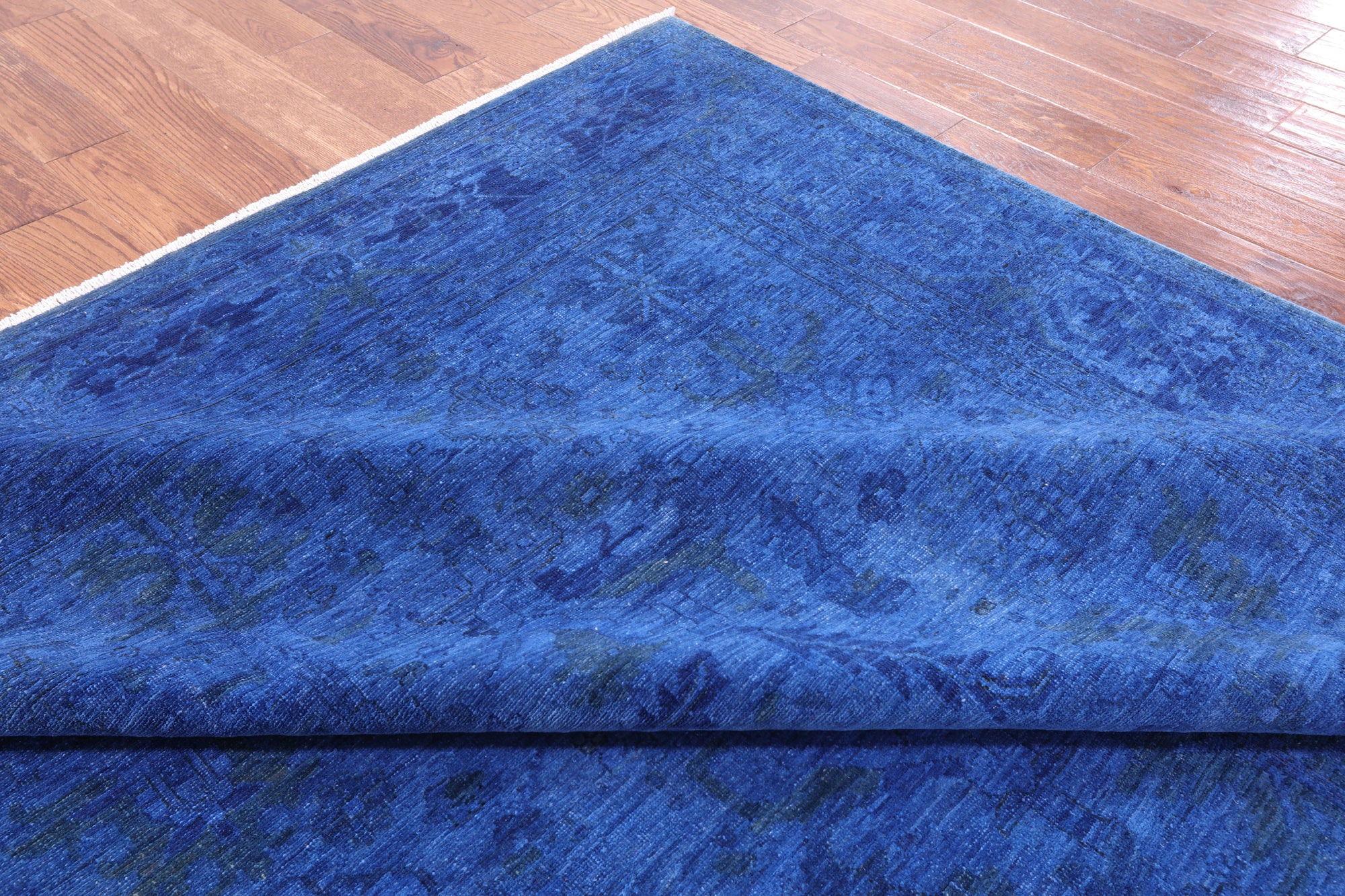 Blue Full Pile Overdyed Handmade Wool Rug - 8' 1" X 9' 7" - Golden Nile