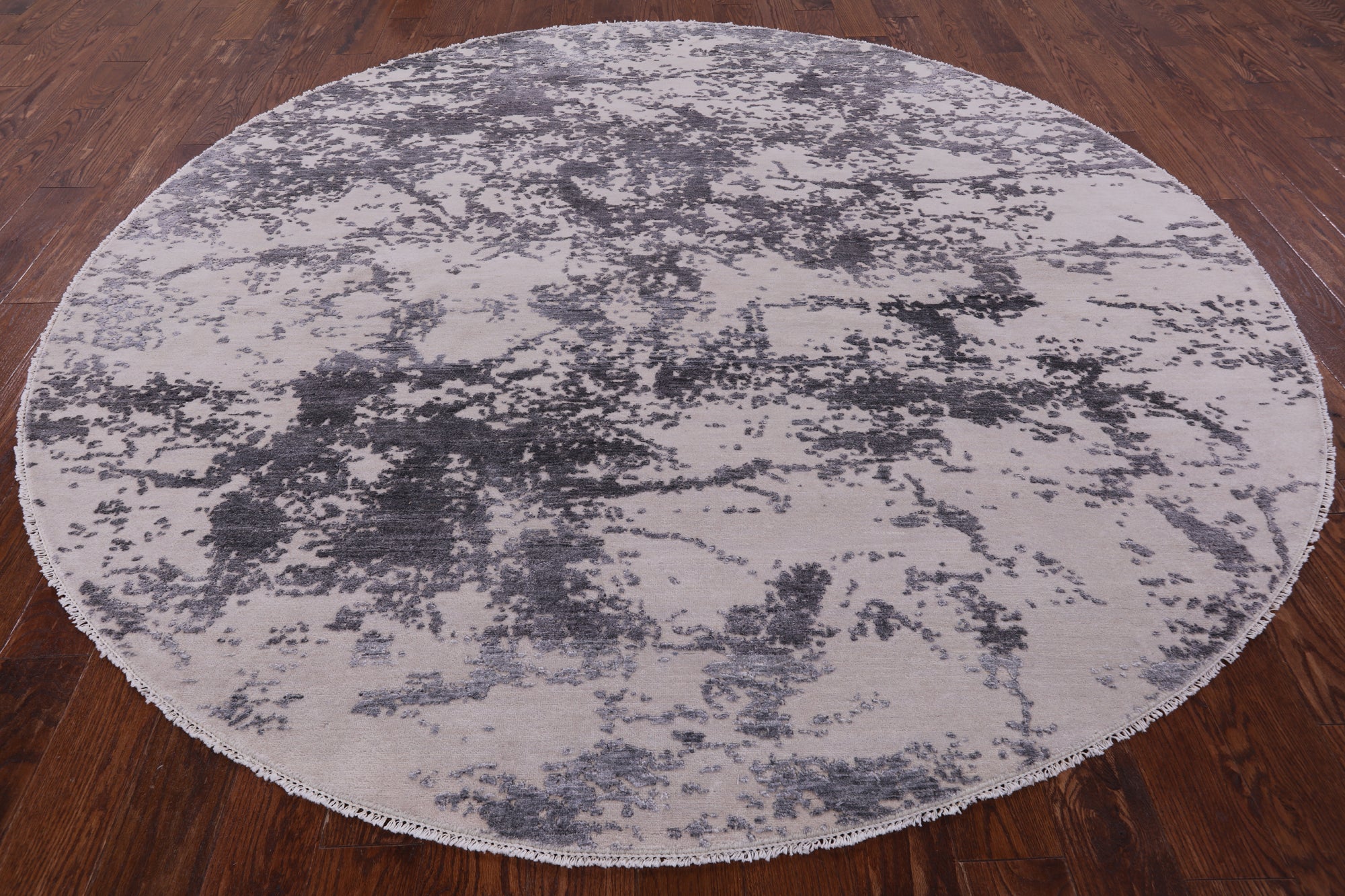 Grey Round Modern Hand Knotted Wool & Silk Rug - 8' 1" X 8' 1" - Golden Nile
