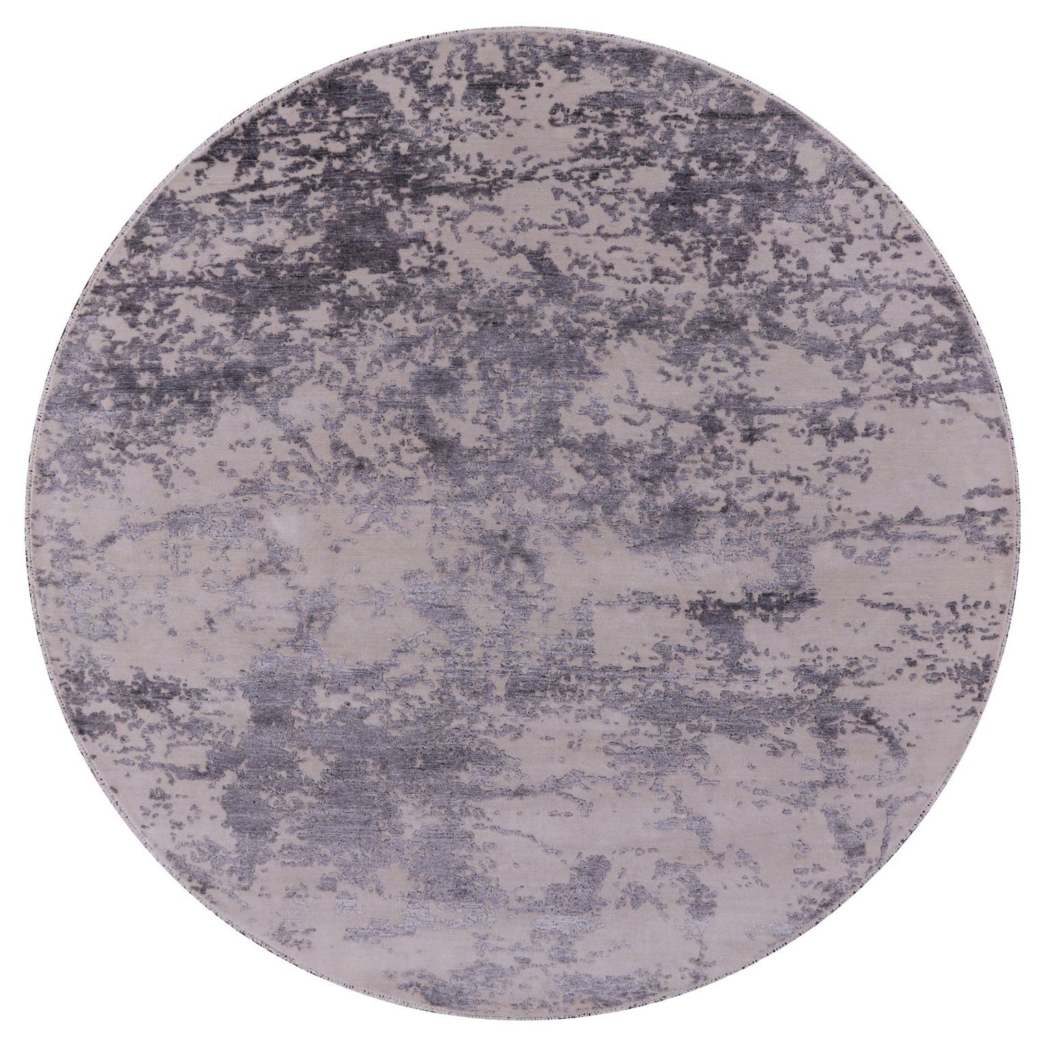 Grey Round Modern Hand Knotted Wool & Silk Rug - 8' 1" X 8' 1" - Golden Nile