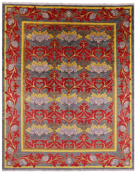 Grey William Morris Handmade Wool Rug - 7' 10" X 9' 10" - Golden Nile