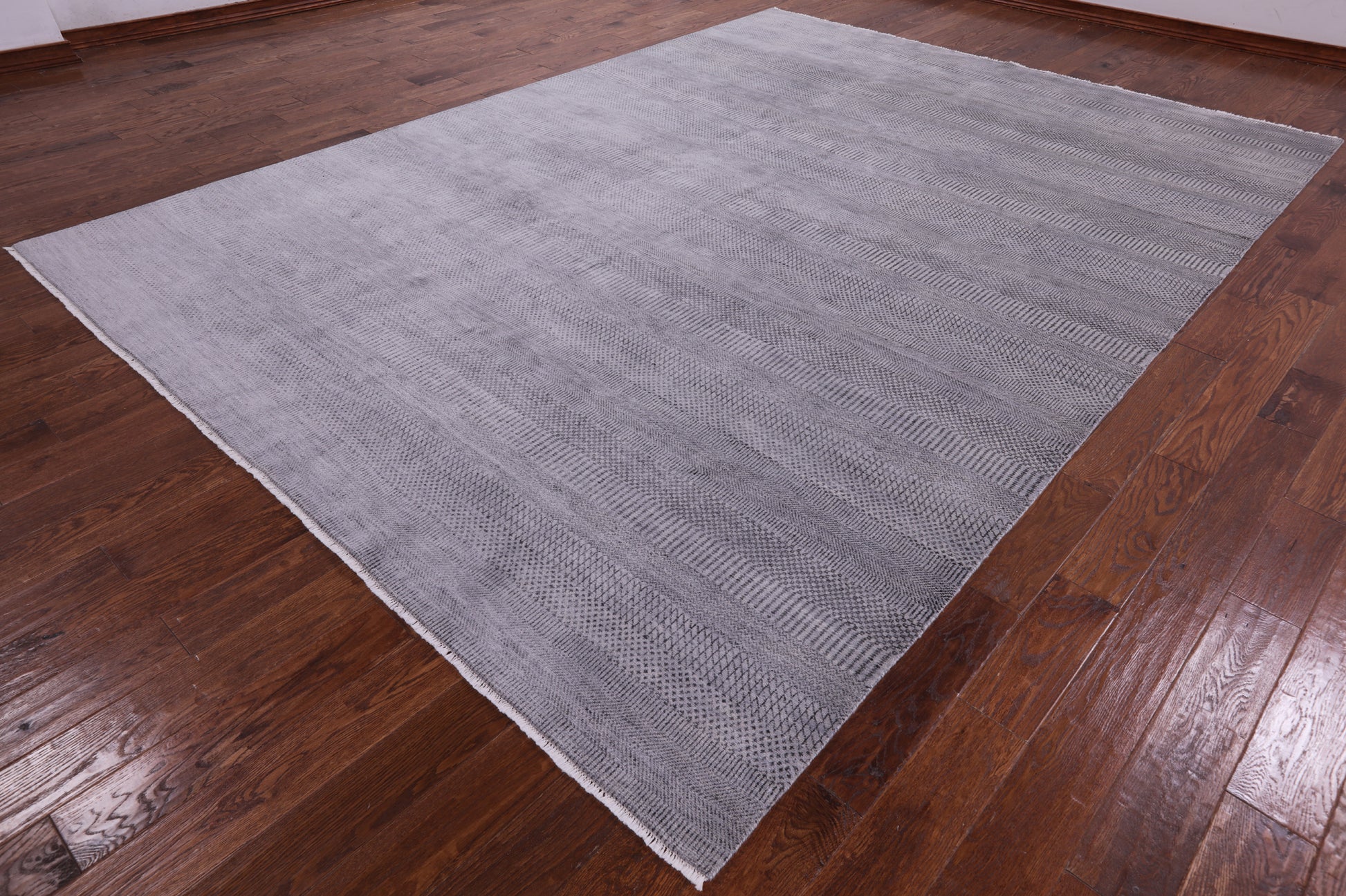 Grey Savannah Grass Handmade Wool & Silk Rug - 9' 0" X 12' 4" - Golden Nile