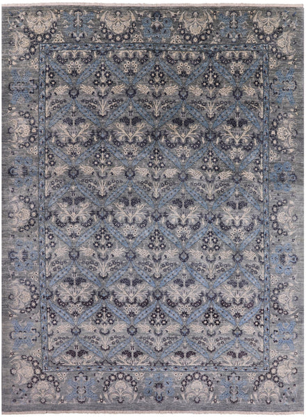 Grey William Morris Handmade Wool Rug - 9' 2" X 12' 2" - Golden Nile