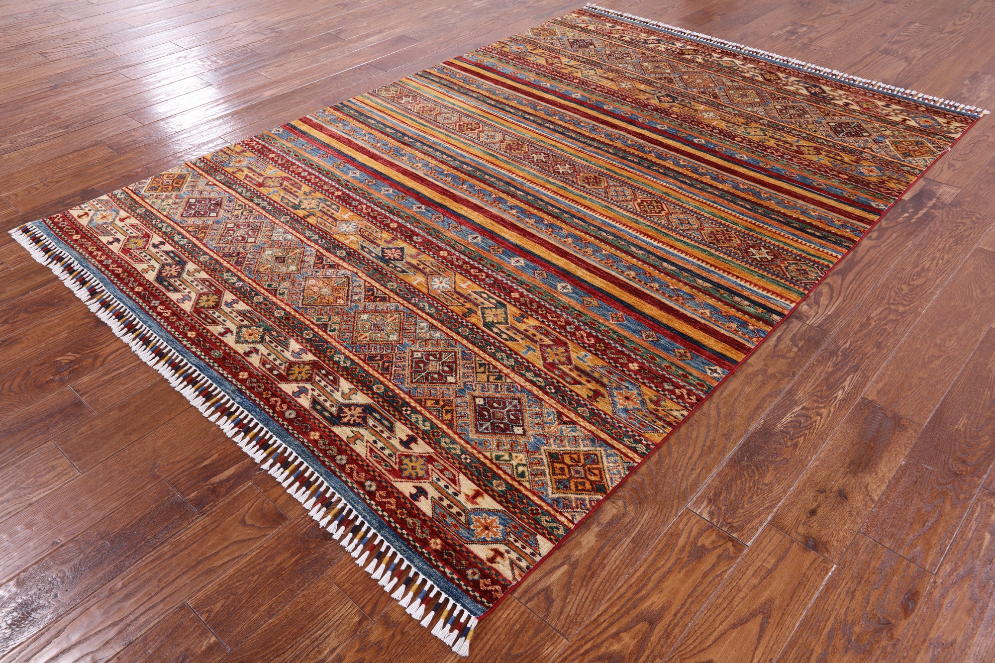 Khorjin Persian Gabbeh Handmade Wool Rug - 5' 8" X 8' 1" - Golden Nile