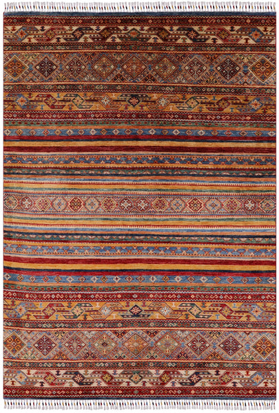 Khorjin Persian Gabbeh Handmade Wool Rug - 5' 8" X 8' 1" - Golden Nile
