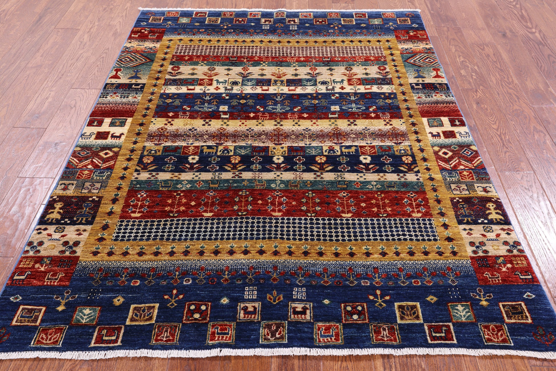 Tribal Persian Gabbeh Handmade Wool Rug - 4' 10" X 6' 7" - Golden Nile