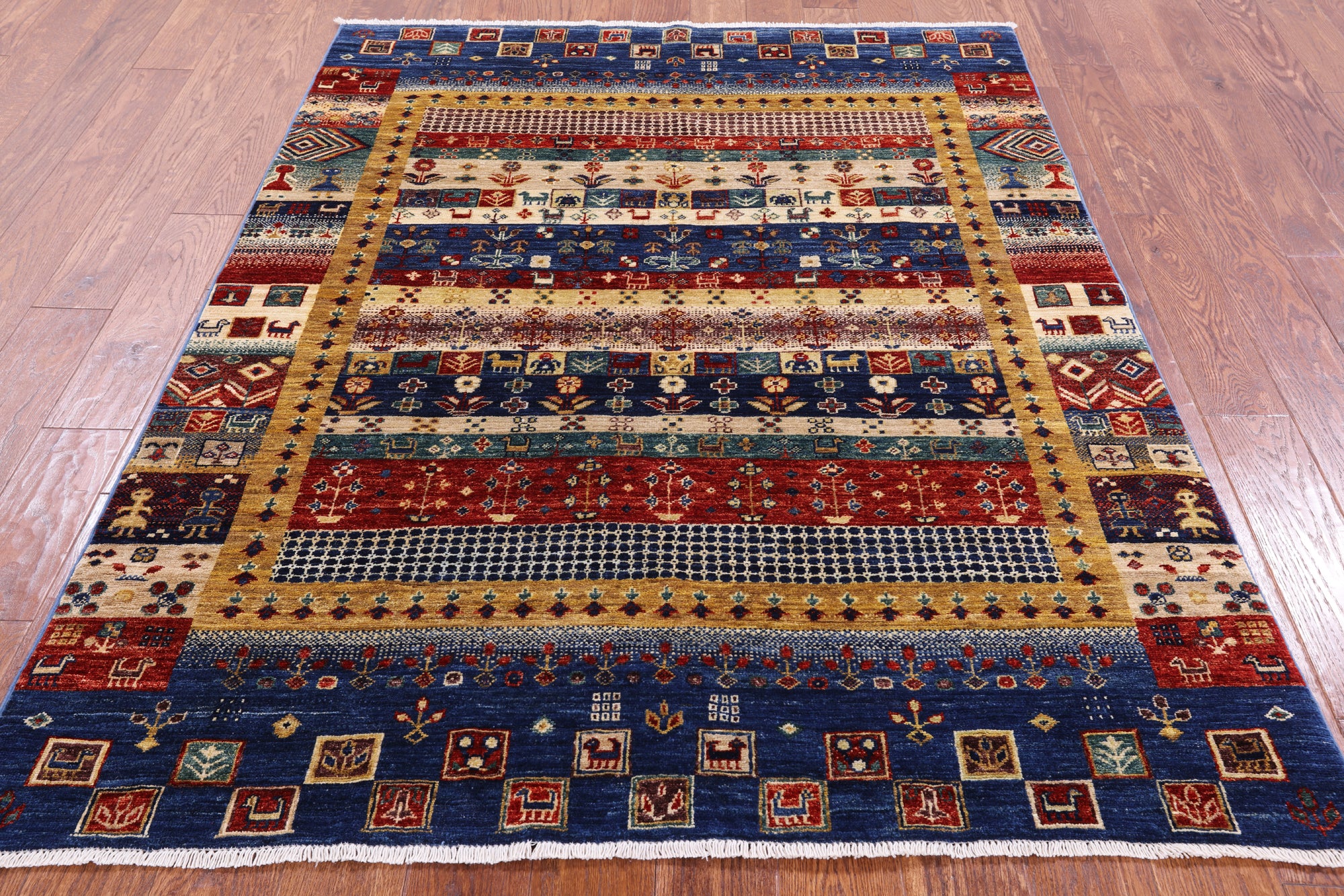 Tribal Persian Gabbeh Handmade Wool Rug - 4' 10" X 6' 7" - Golden Nile