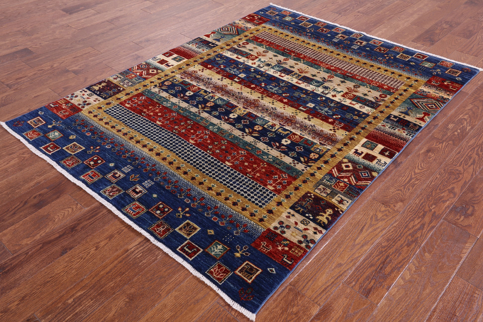 Tribal Persian Gabbeh Handmade Wool Rug - 4' 10" X 6' 7" - Golden Nile