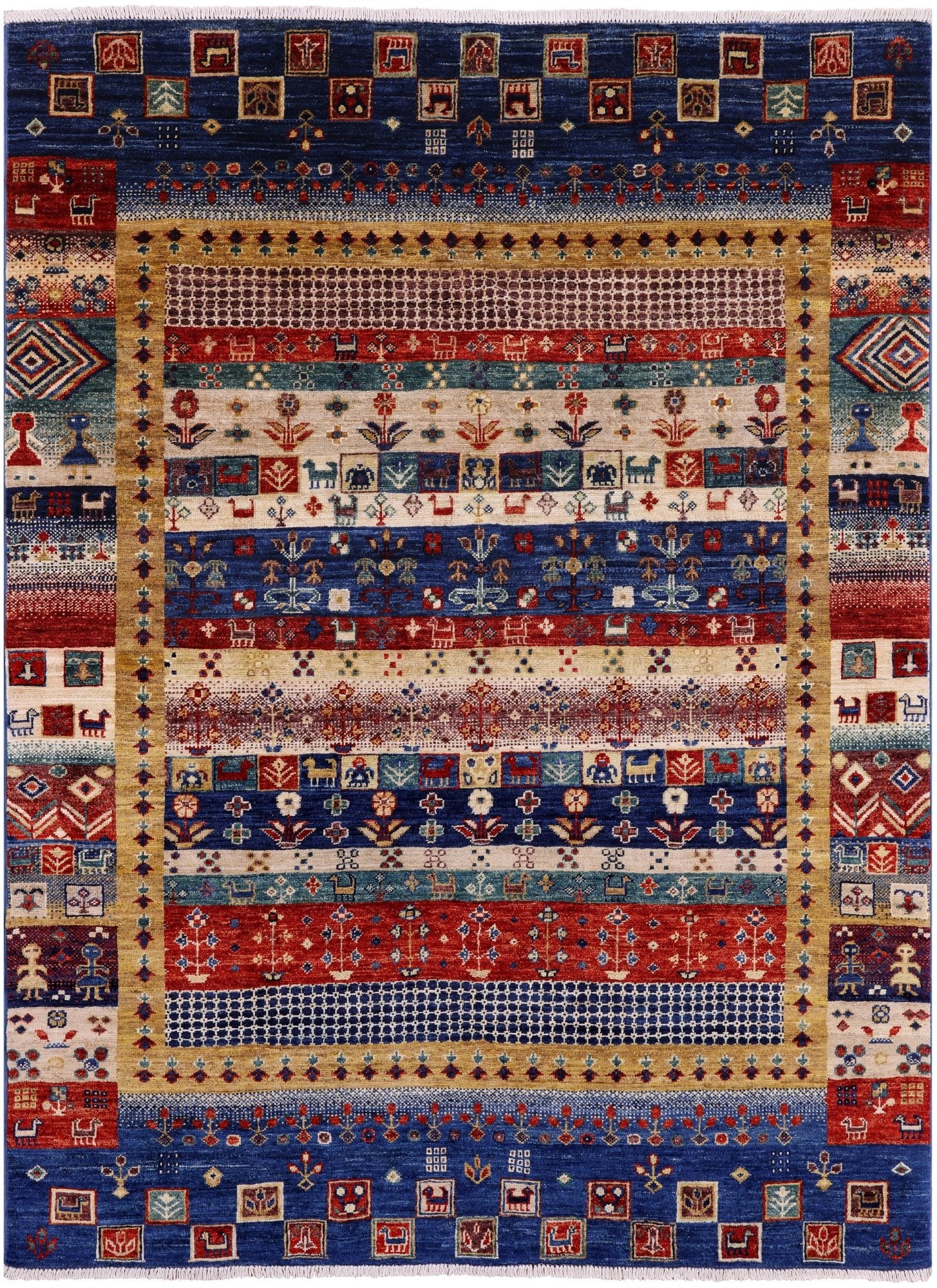 Tribal Persian Gabbeh Handmade Wool Rug - 4' 10" X 6' 7" - Golden Nile