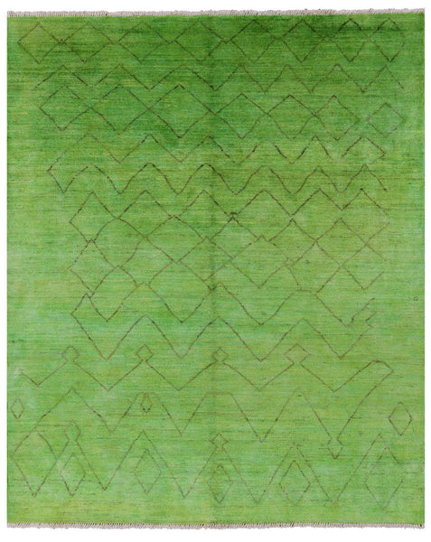 Green Tribal Moroccan Handmade Wool Rug - 7' 10" X 9' 7" - Golden Nile