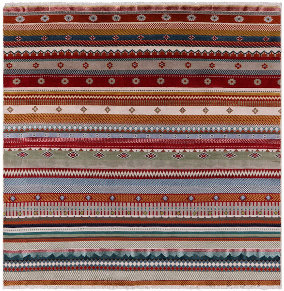 Square Tribal Persian Gabbeh Hand Knotted Wool Rug - 6' 2" X 6' 3" - Golden Nile