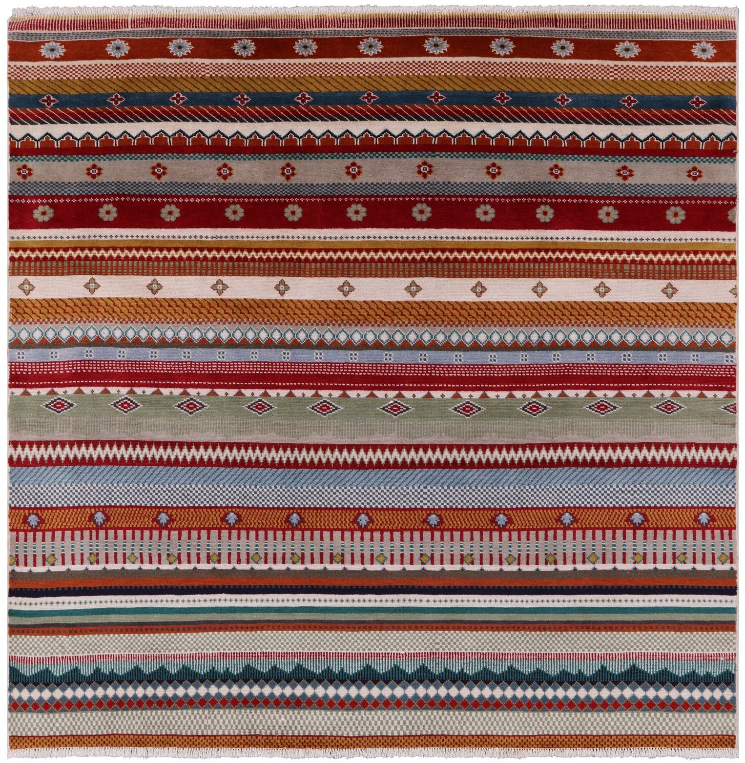 Square Tribal Persian Gabbeh Hand Knotted Wool Rug - 6' 2" X 6' 3" - Golden Nile