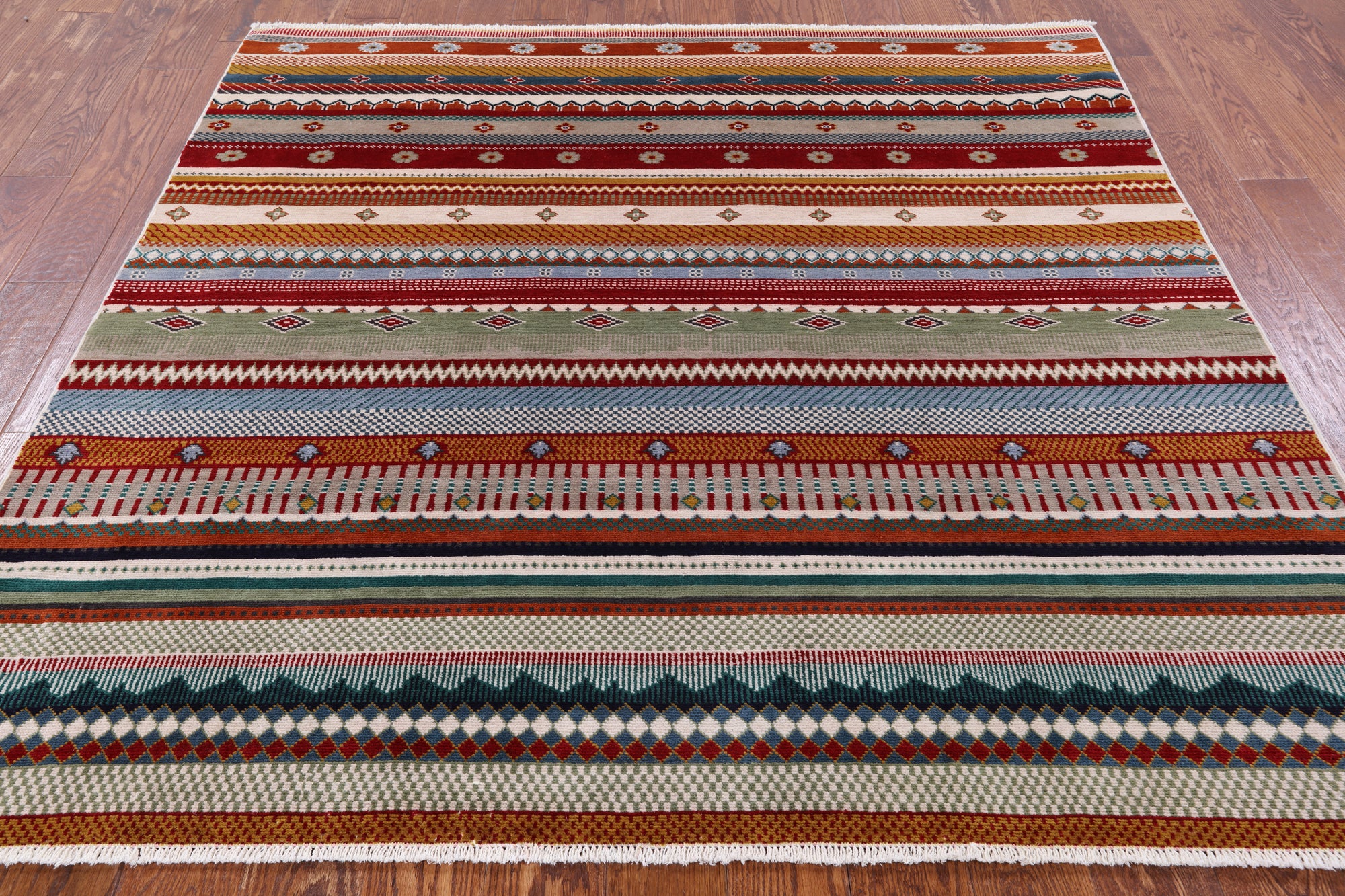 Square Tribal Persian Gabbeh Hand Knotted Wool Rug - 6' 2" X 6' 3" - Golden Nile